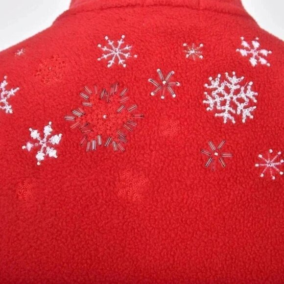 Vintage BonWorth Red Snowflake Embroidered Sparkle Fleece Zip Jacket Size Medium - Picture 6 of 7